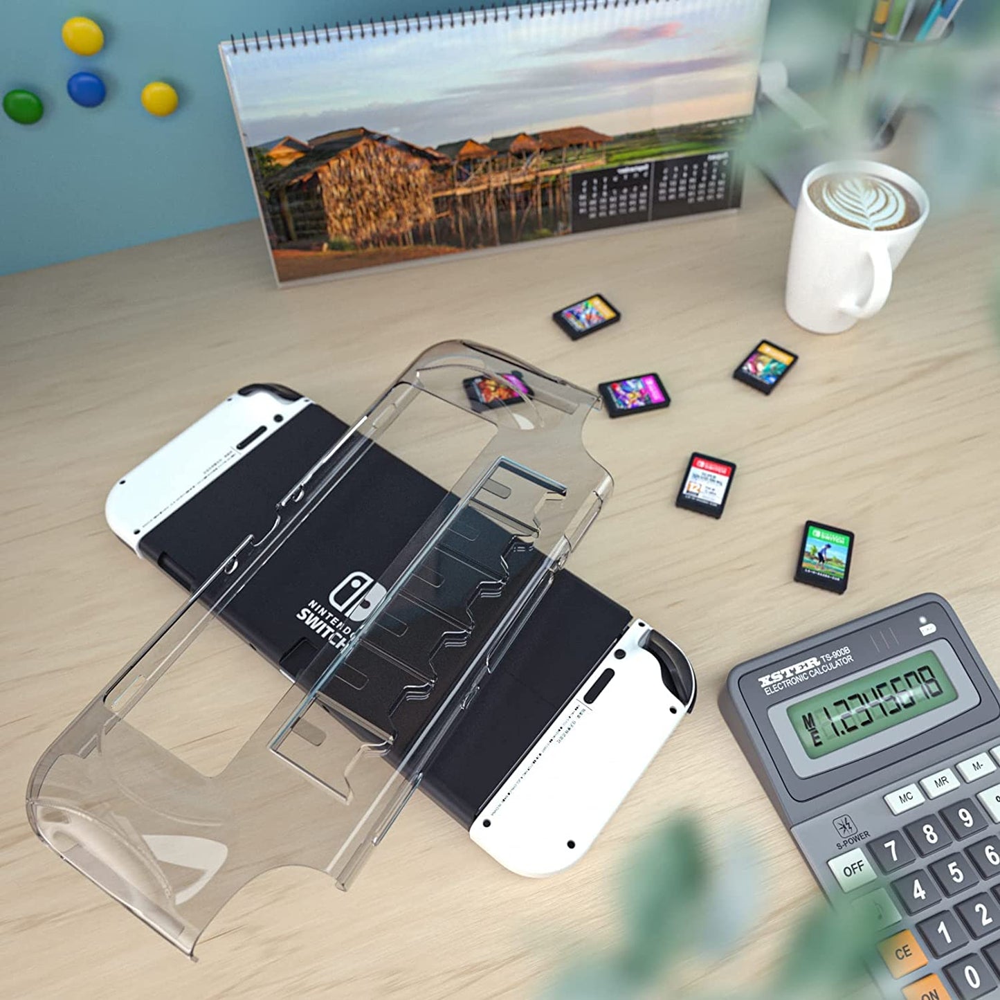 Switch OLED Case Protector, Switch OLED Protective Cover with 6 Game Card Slots - Clear