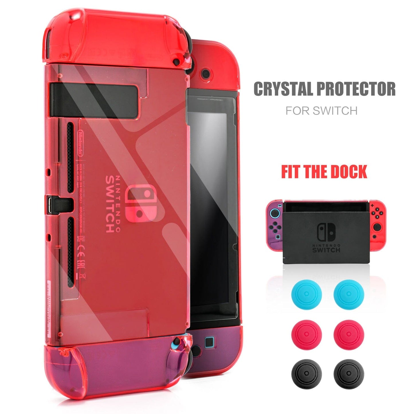 Dockable Case for Nintendo Switch, Protective Case for Nintendo Switch with a Tempered Glass Screen Protector and 6 Joy Stick Covers, Fit into The Dock Station - Clear Nintendo Switch Accessories ECHZOVE