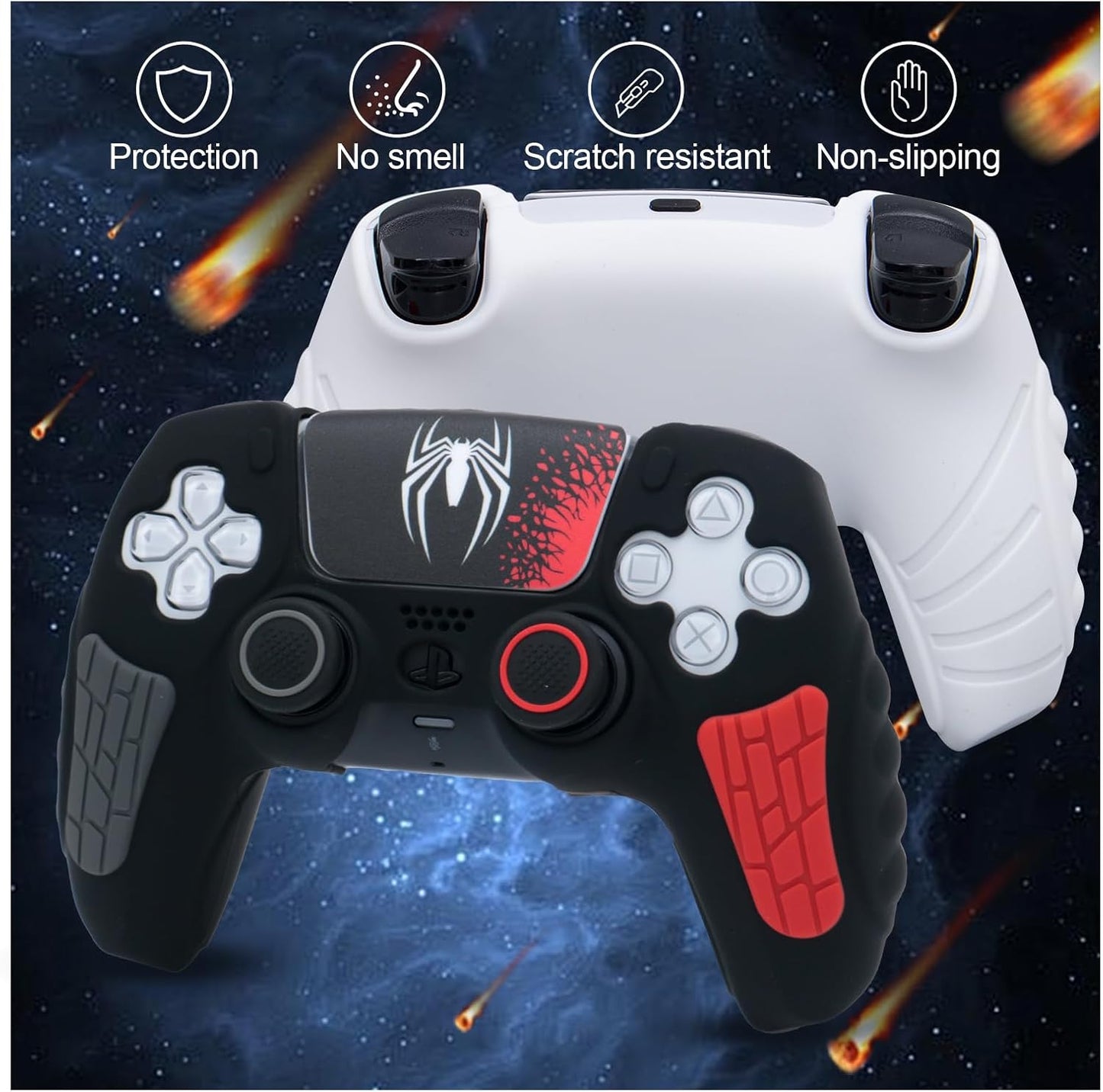 ECHZOVE PS5 Controller Cover Case, Anti-Slip Silicone Cover Skin for PS5 Controller with Thumb Grip Caps, Joystick Protectors and Cover Wrap Sticker - Blackwhite(2 Packs)