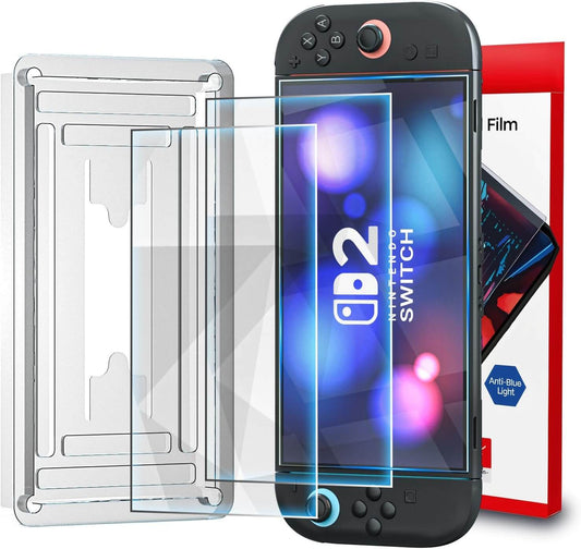 ECHZOVE Tempered Glass Screen Protector for Switch 2 (2025) – Auto Alignment Kit, 9H Hardness, Bubble-Free, Anti-Blue Light (Eye Protection), Anti-Scratch, 2-Pack – Switch 2 Accessories