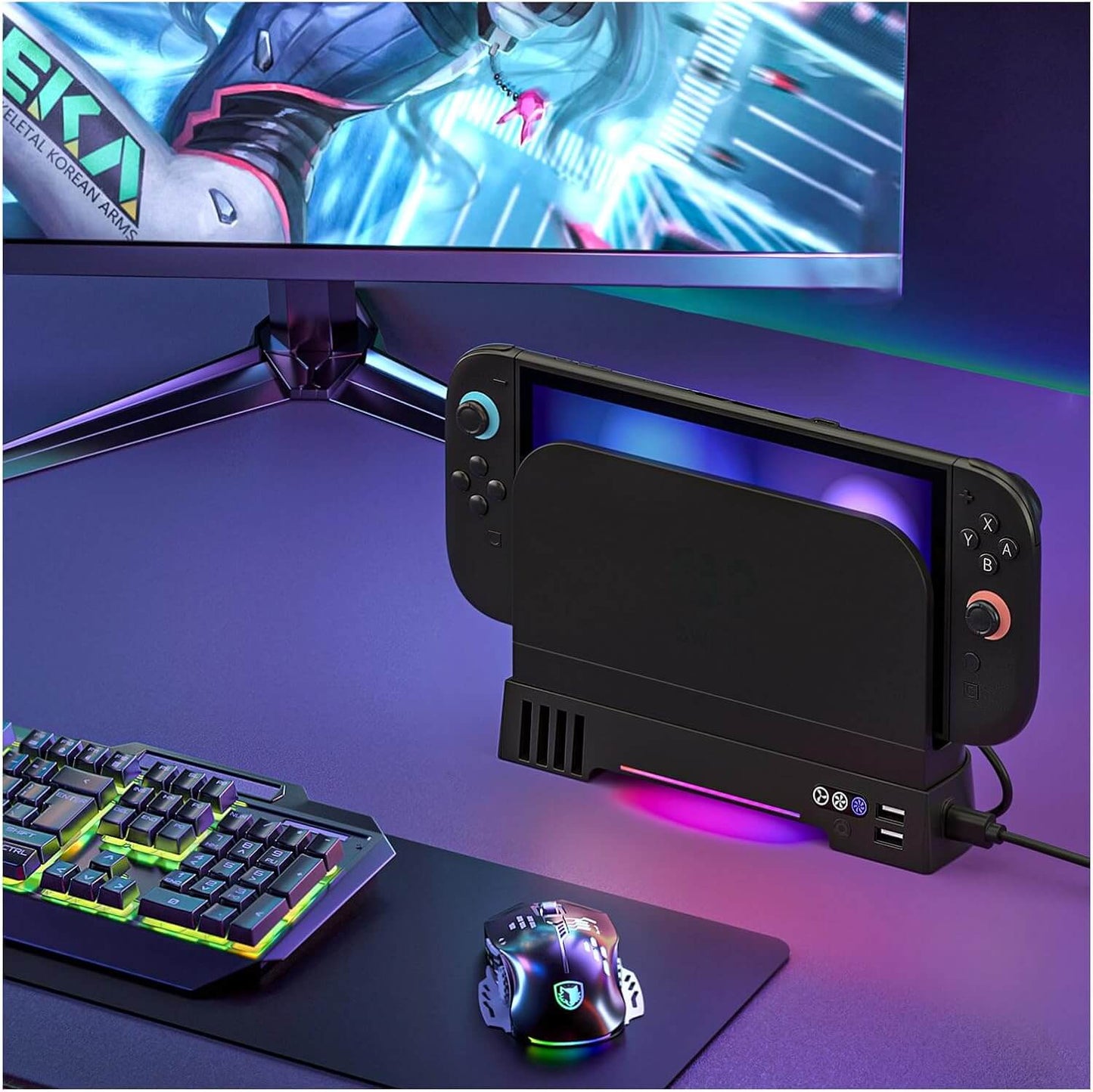 ECHZOVE Switch 2 Cooling Fan Dock with Dual Fans and USB Charging Ports – Quiet Overheat Protection for Nintendo Switch 2 Console with RGB Light