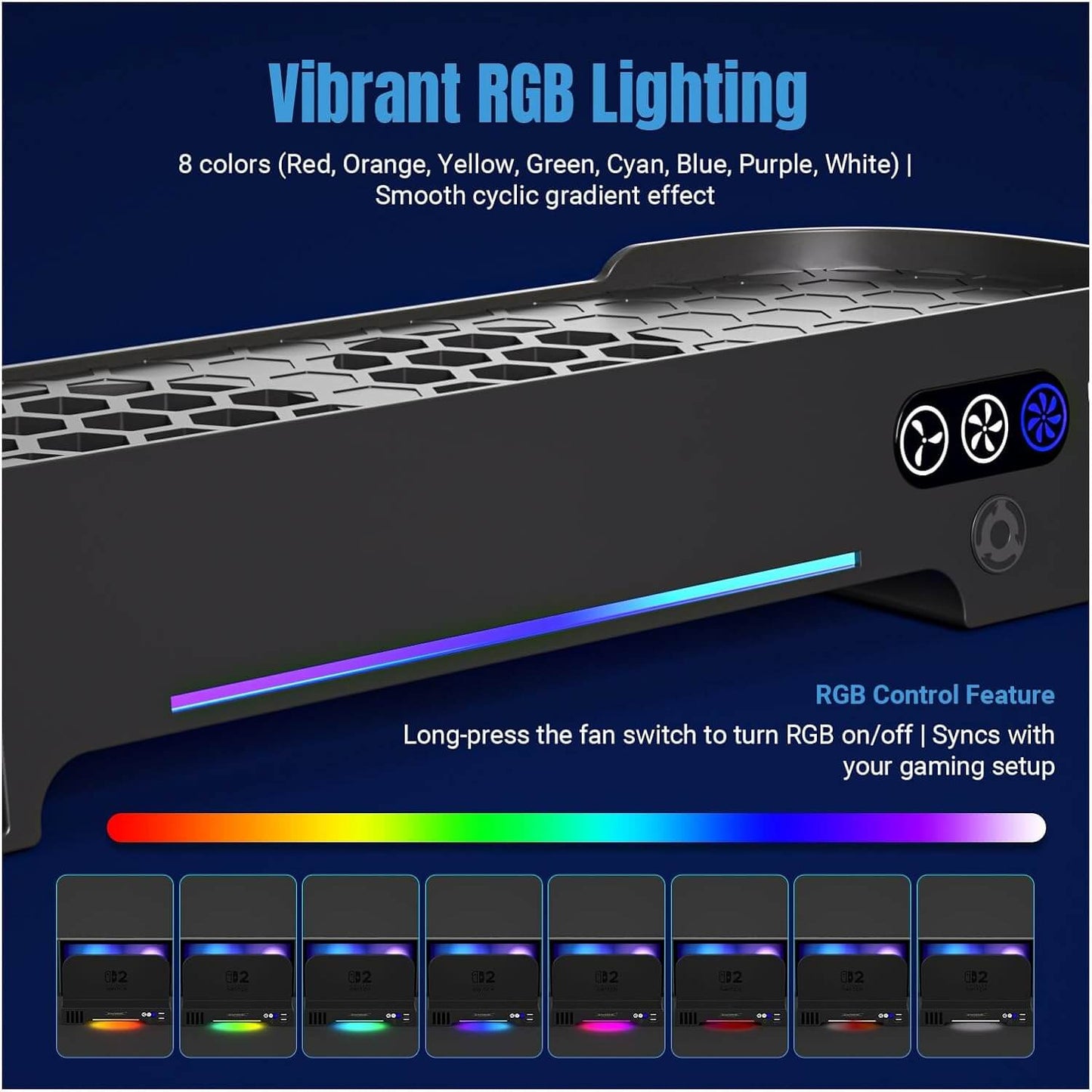 ECHZOVE Switch 2 Cooling Fan Dock with Dual Fans and USB Charging Ports – Quiet Overheat Protection for Nintendo Switch 2 Console with RGB Light