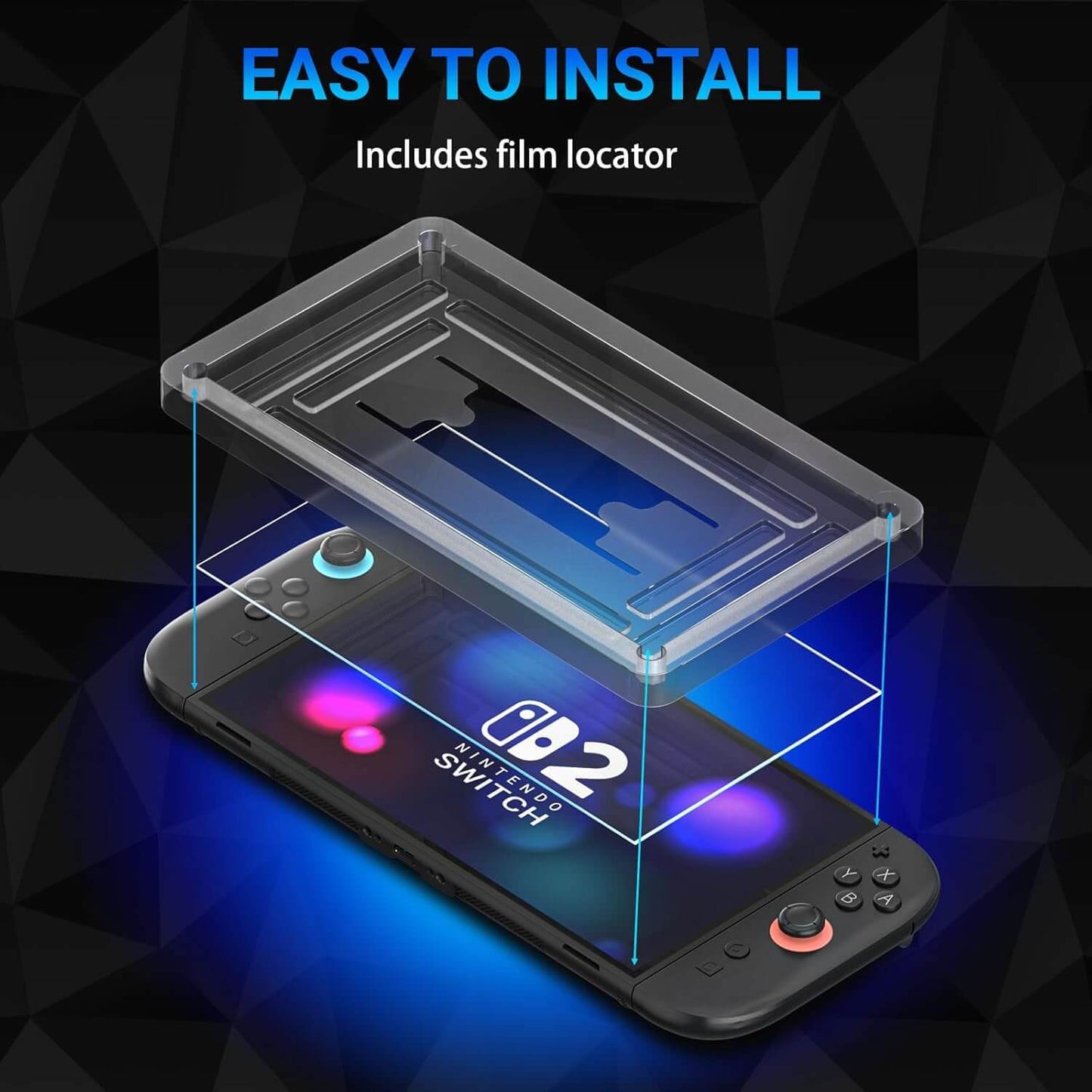 ECHZOVE Tempered Glass Screen Protector for Switch 2 (2025) – Auto Alignment Kit, 9H Hardness, Bubble-Free, Anti-Blue Light (Eye Protection), Anti-Scratch, 2-Pack – Switch 2 Accessories