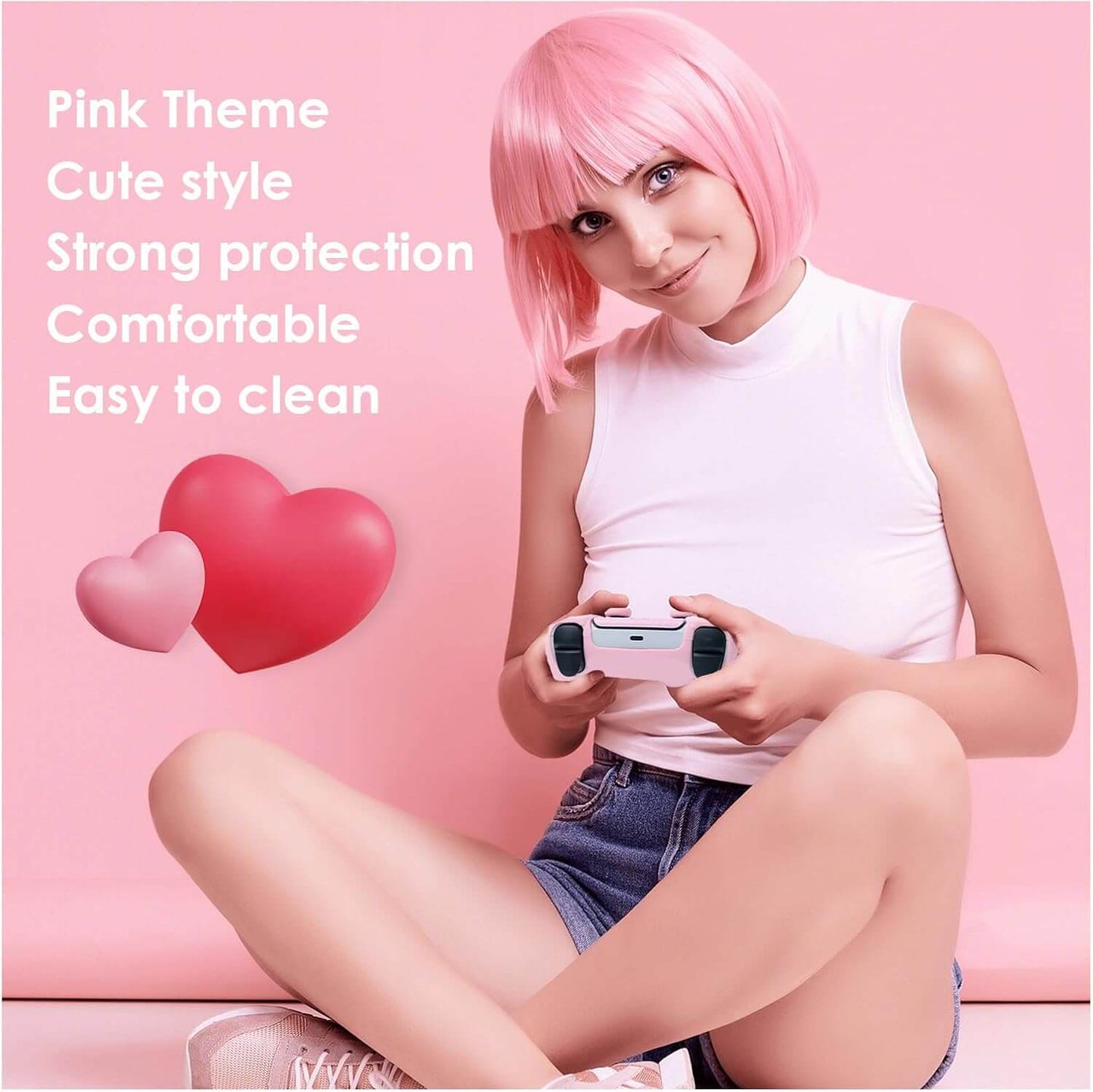 PS5 Controller Skin Pink - PS5 Controller Silicone Case with Anti-Slip Grip, Durable PS5 Controller Protective Case, Stylish PS5 Controller Cover, Ergonomic Design, PS5 Controller Accessories