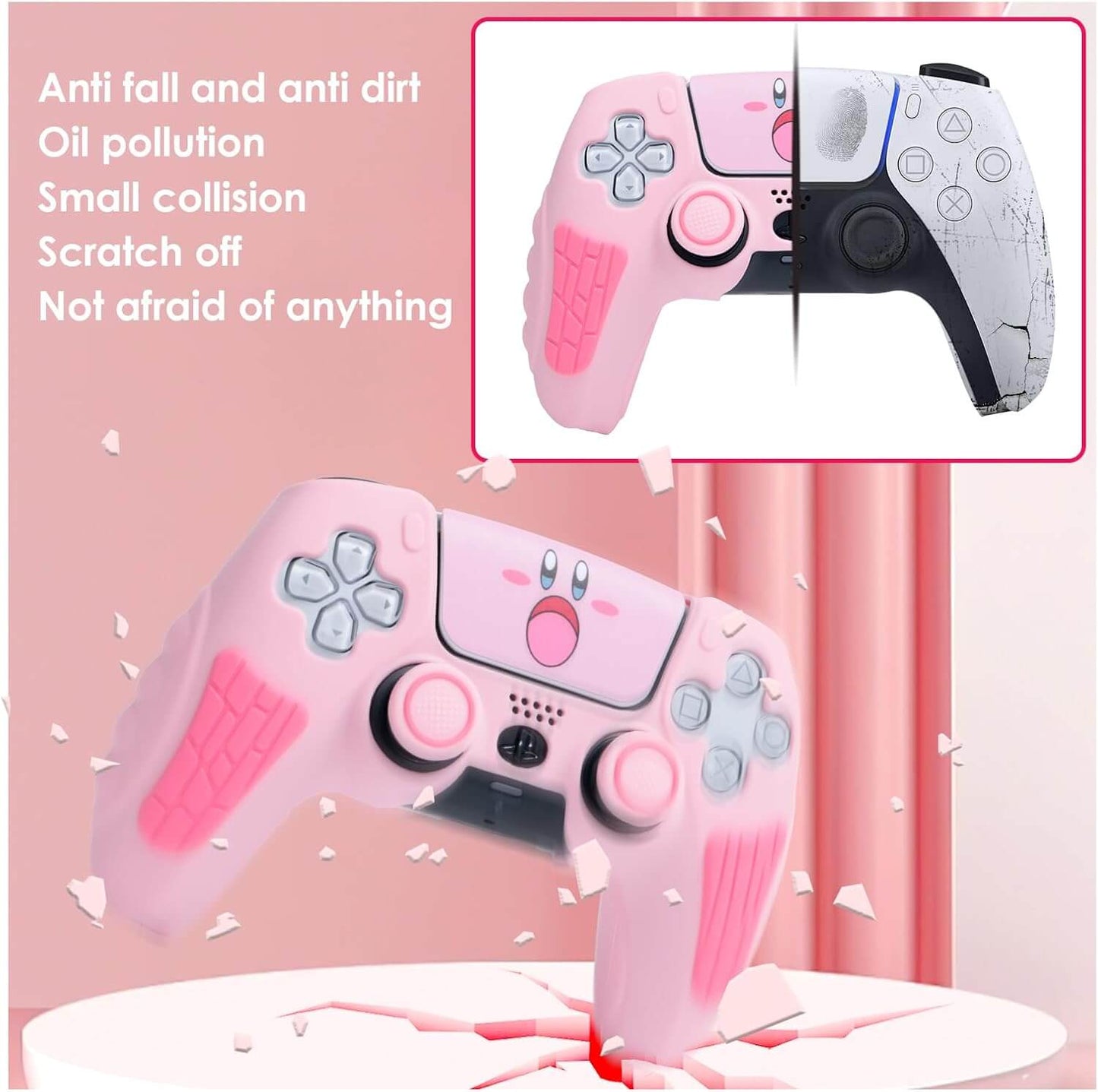 PS5 Controller Skin Pink - PS5 Controller Silicone Case with Anti-Slip Grip, Durable PS5 Controller Protective Case, Stylish PS5 Controller Cover, Ergonomic Design, PS5 Controller Accessories