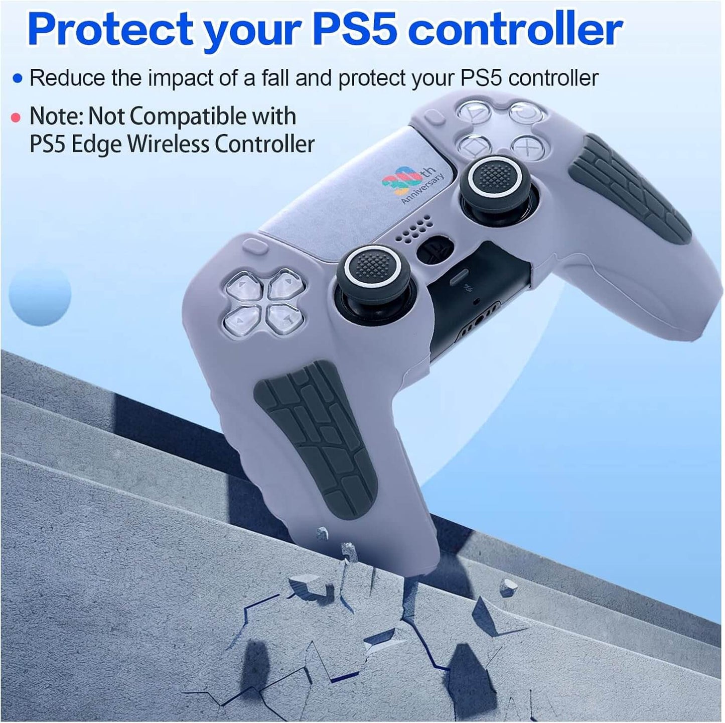 ECHZOVE PS5 Controller Cover Case – 30th Anniversary Limited Edition Protective Silicone Skin for PlayStation 5 Controller, Anti-Slip, Sweat-Resistant, Shockproof Grip Case (Light Grey)