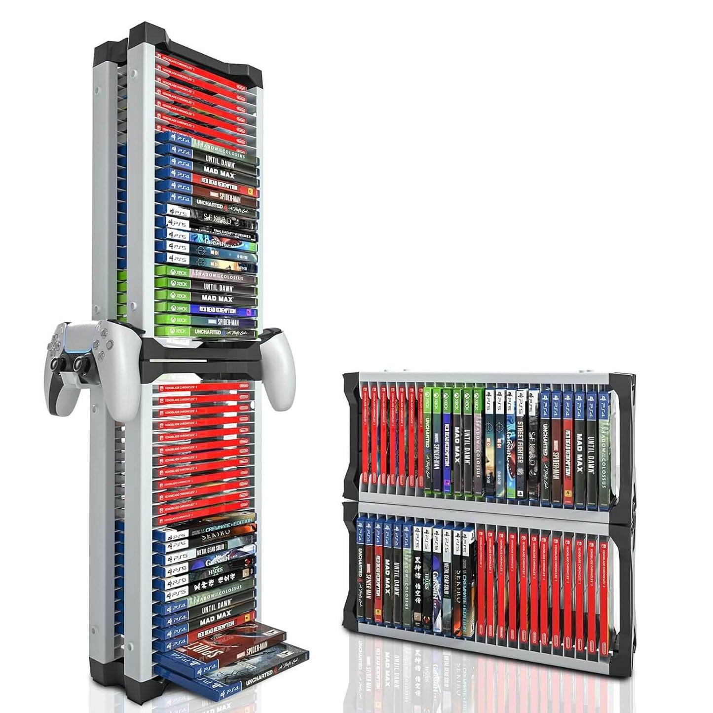 ECHZOVE Video Game Storage Tower – Durable, Modular Organizer for 46 PS5/PS4/Xbox Discs with Headset Hooks