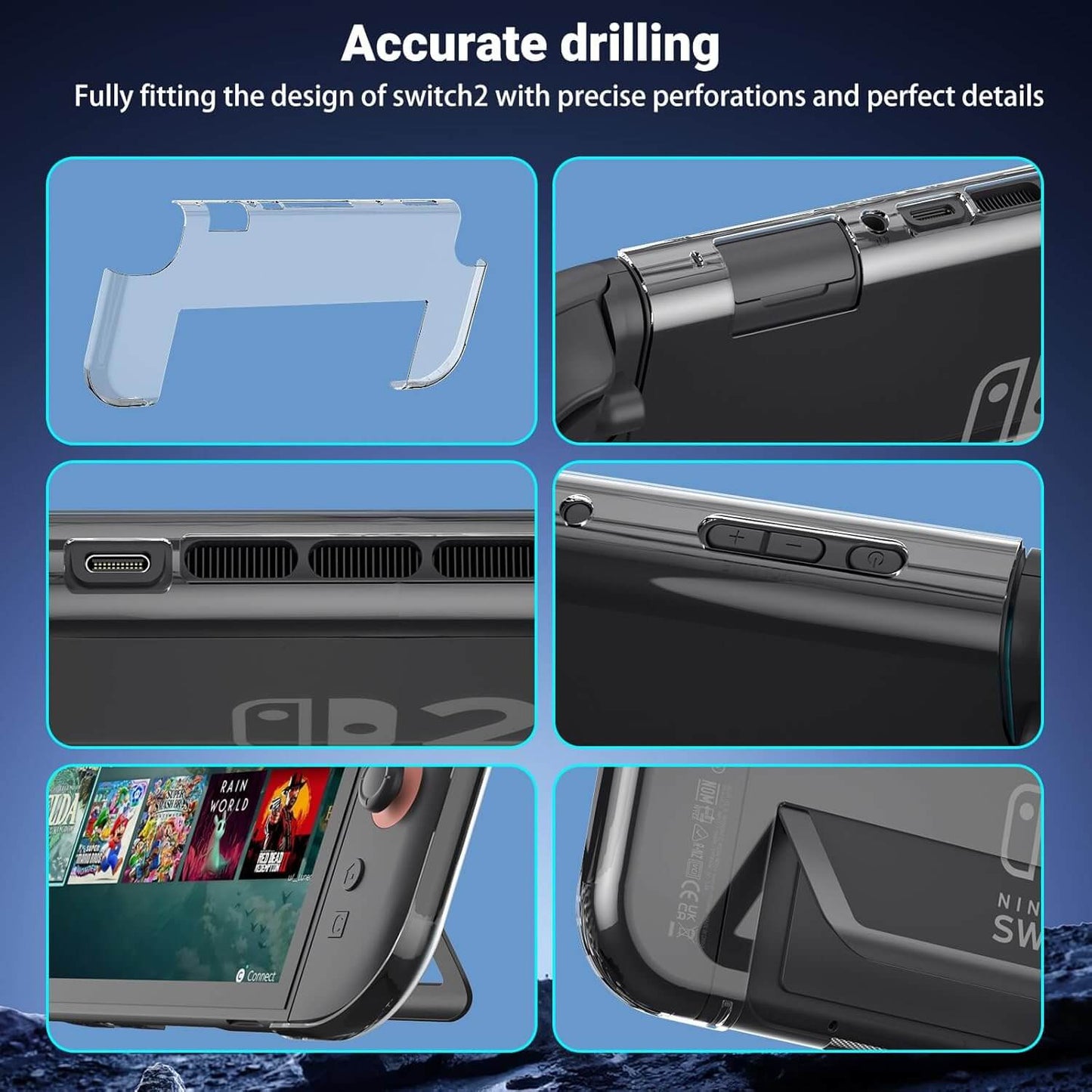 Switch 2 Case – Crystal Clear Switch 2 Protective Case with Shockproof Hard Shell