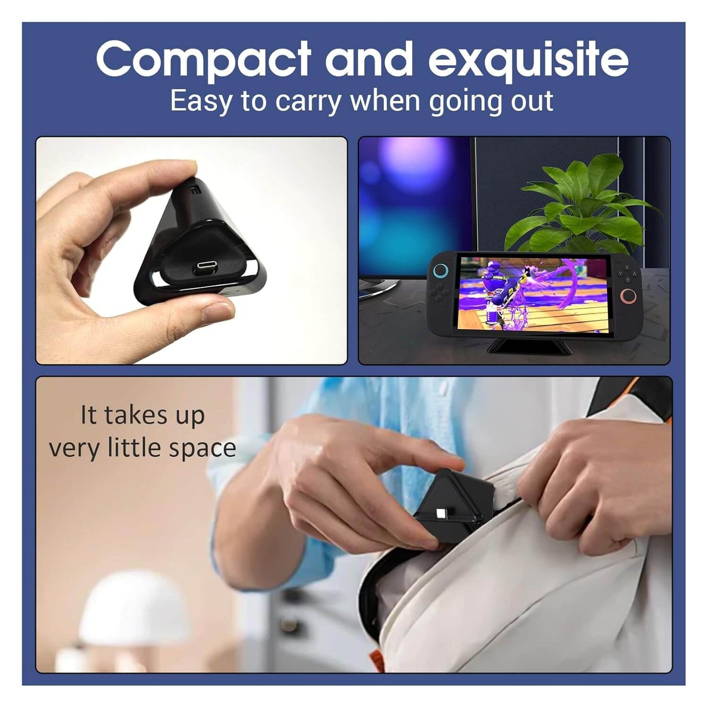 ECHZOVE Switch 2 Charging Dock – Compact & Portable Charger Station with Non-Slip Base – Compatible with Nintendo Switch 2, Switch, Switch Lite, and USB-C Devices – Premium Minimalist Design (Black) – Perfect Switch 2 Accessories for Gamers