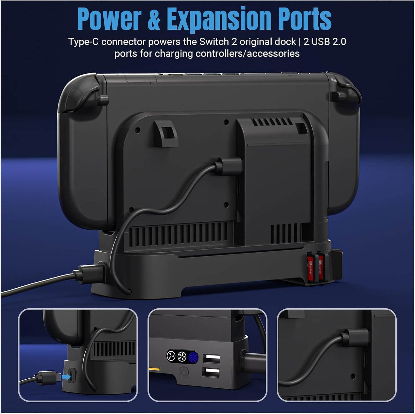 ECHZOVE Switch 2 Cooling Fan Dock with Dual Fans and USB Charging Ports – Quiet Overheat Protection for Nintendo Switch 2 Console with RGB Light