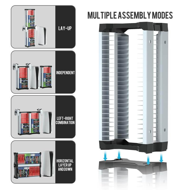 ECHZOVE Video Game Storage Tower – Durable, Modular Organizer for 46 PS5/PS4/Xbox Discs with Headset Hooks