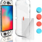 Switch OLED Clear Case, Switch OLED Soft TPU Case with Tempered Glass Screen Protector and Thumb Grip Caps