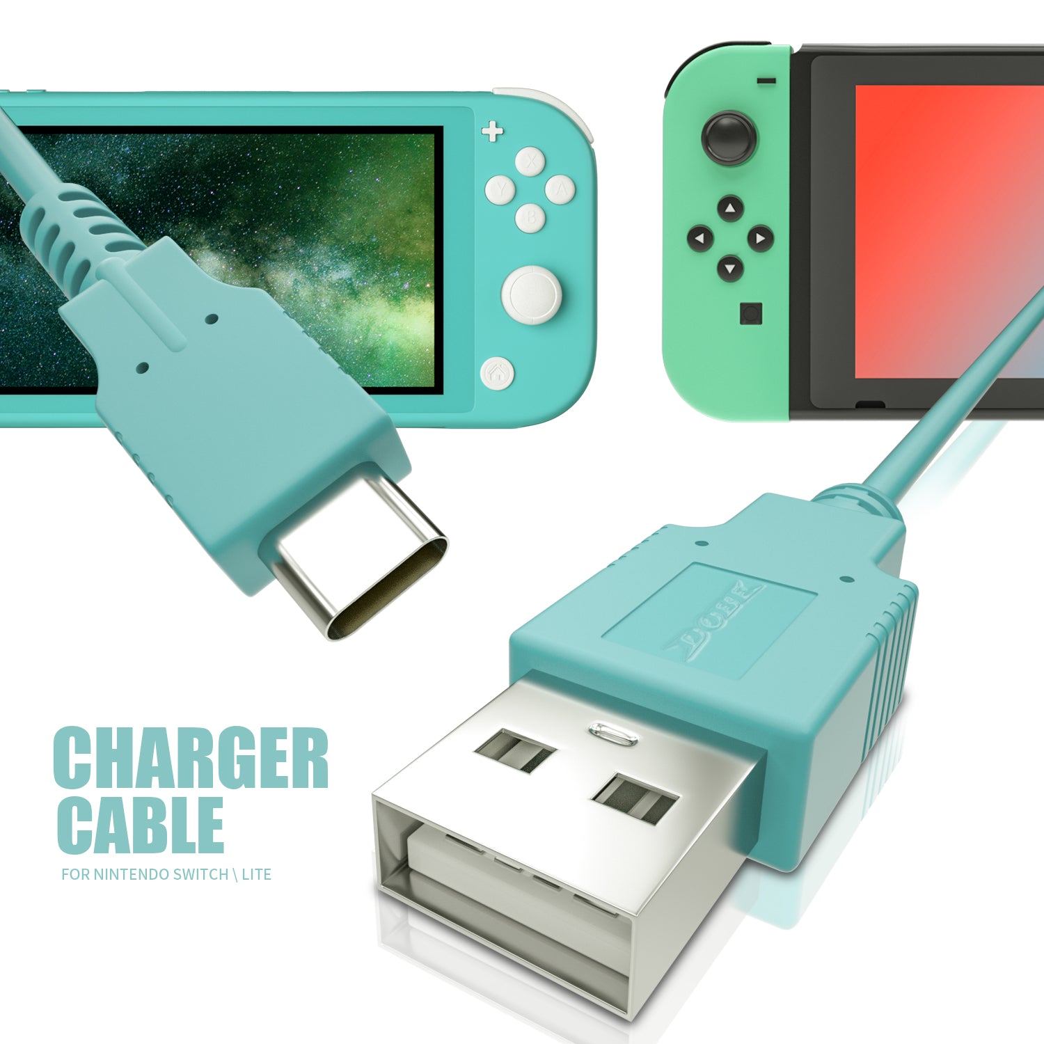 USB C Charger for Nintendo Switch, Fast Charging Cable for Nintendo Switch, MacBook, Pixel C, LG Nexus 5X G5, Nexus 6P/P9 Plus, One Plus 2, Sony XZ and More - Turquoise (4.92ft) (Animal Crossing New Horizons Theme) - ECHZOVE