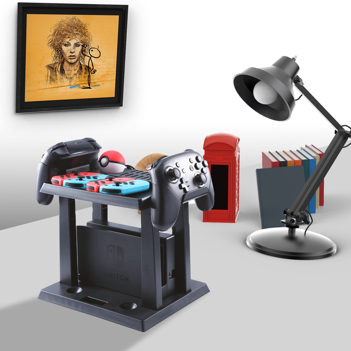 Storage Stand for Nintendo Switch, Storage Stand Controller Holder for Nintendo Switch Accessories and 2 Poke Ball Plus Controllers - ECHZOVE