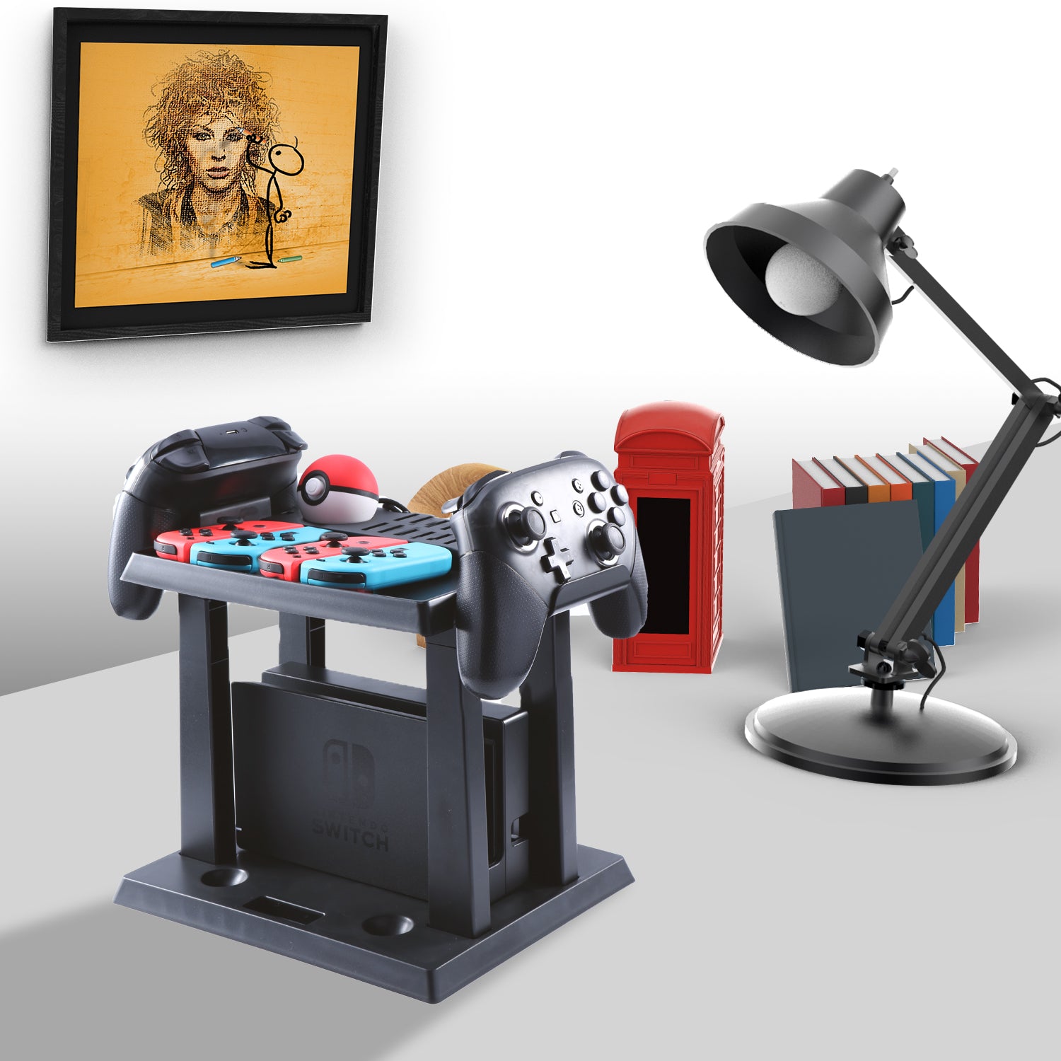 Storage Stand for Nintendo Switch, Storage Stand Controller Holder for Nintendo Switch Accessories and 2 Poke Ball Plus Controllers - ECHZOVE