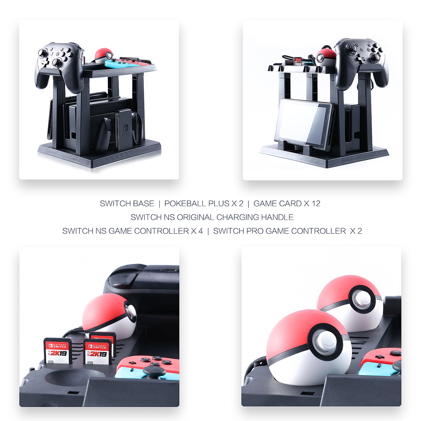 Storage Stand for Nintendo Switch, Storage Stand Controller Holder for Nintendo Switch Accessories and 2 Poke Ball Plus Controllers - ECHZOVE
