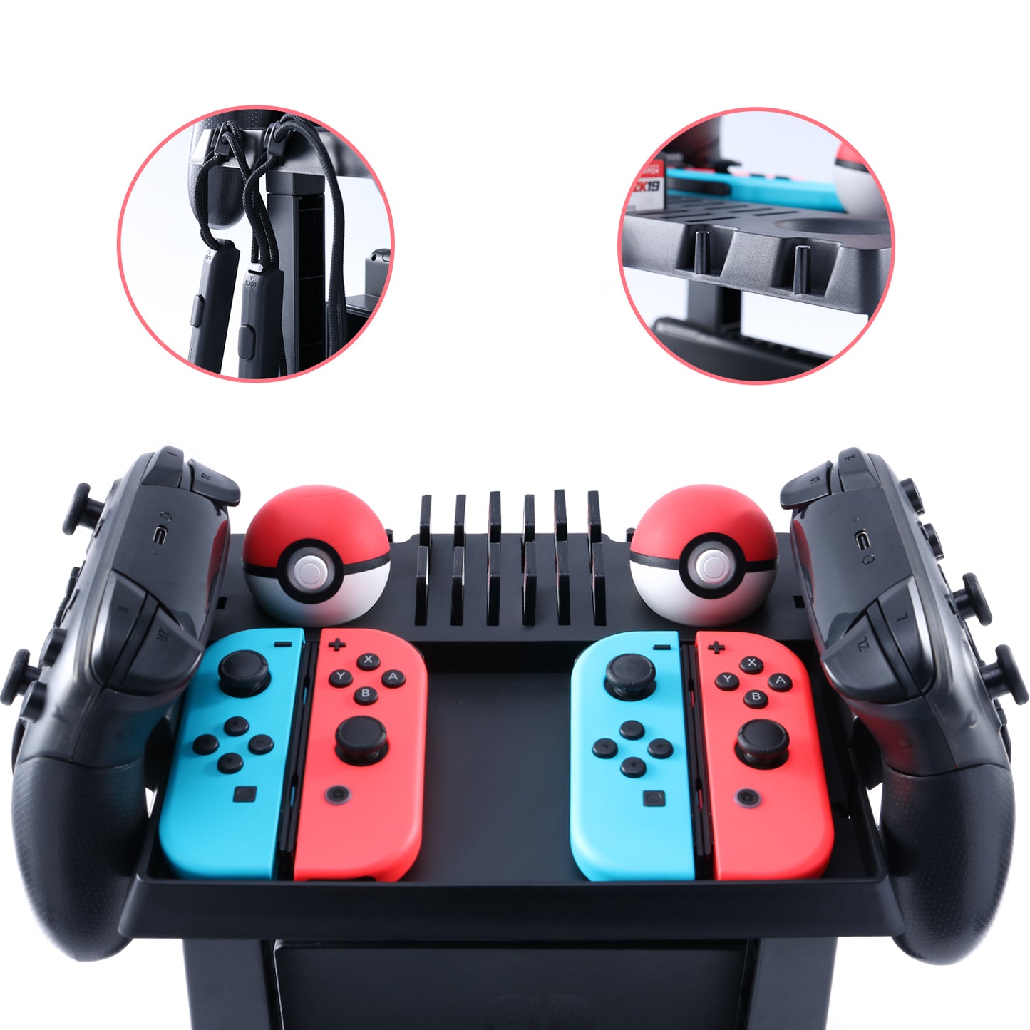 Storage Stand for Nintendo Switch, Storage Stand Controller Holder for Nintendo Switch Accessories and 2 Poke Ball Plus Controllers - ECHZOVE