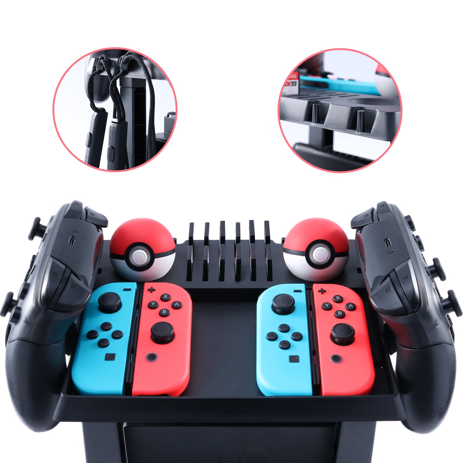 Storage Stand for Nintendo Switch, Storage Stand Controller Holder for Nintendo Switch Accessories and 2 Poke Ball Plus Controllers - ECHZOVE