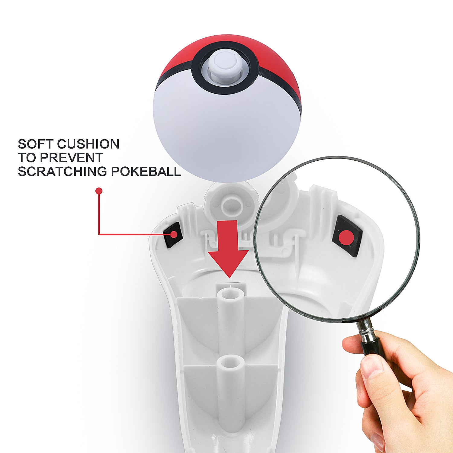 Grip for Poke Ball Plus Controller, Holder for Switch Poke Ball Plus with 2 Thumb Stick Covers - White - ECHZOVE