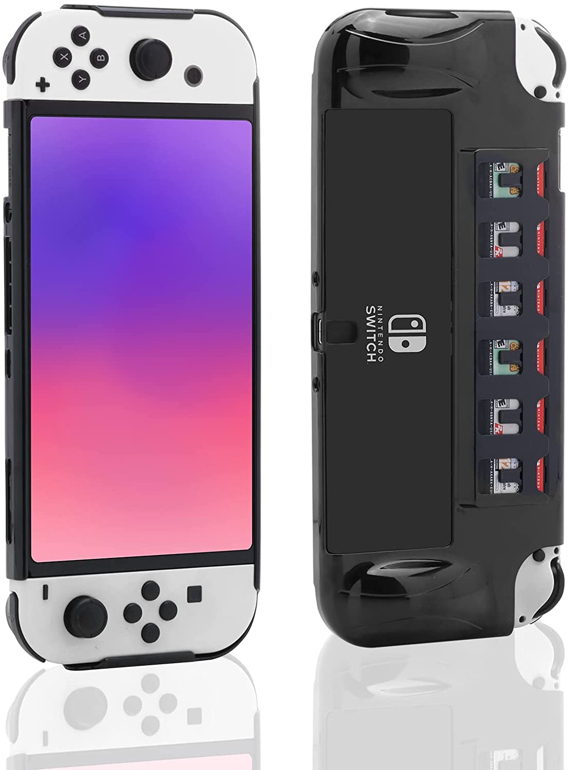 Switch OLED Grip Case, Switch OLED Protective Case with Game Slots (Up to 6 Game Cards) - Switch OLED Accessories (Black)