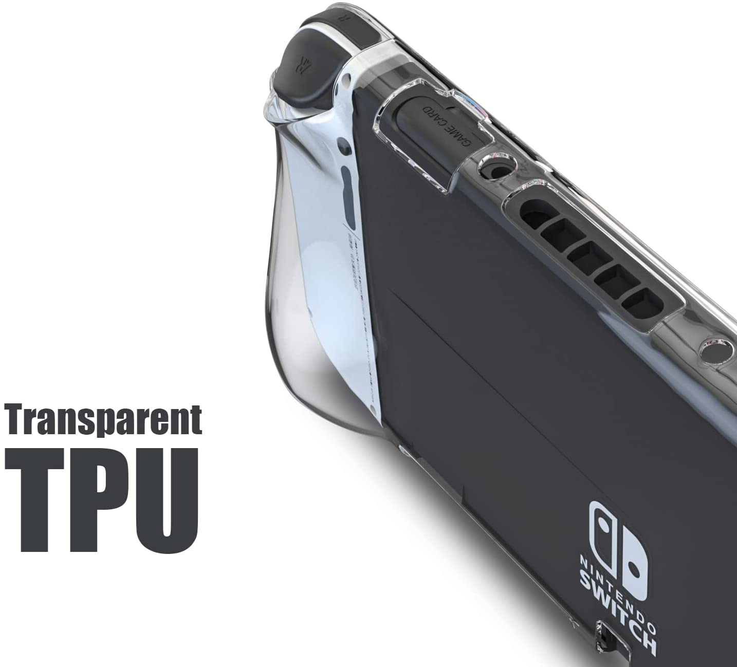 Switch OLED Clear Case, Switch OLED Soft TPU Case with Tempered Glass Screen Protector and Thumb Grip Caps