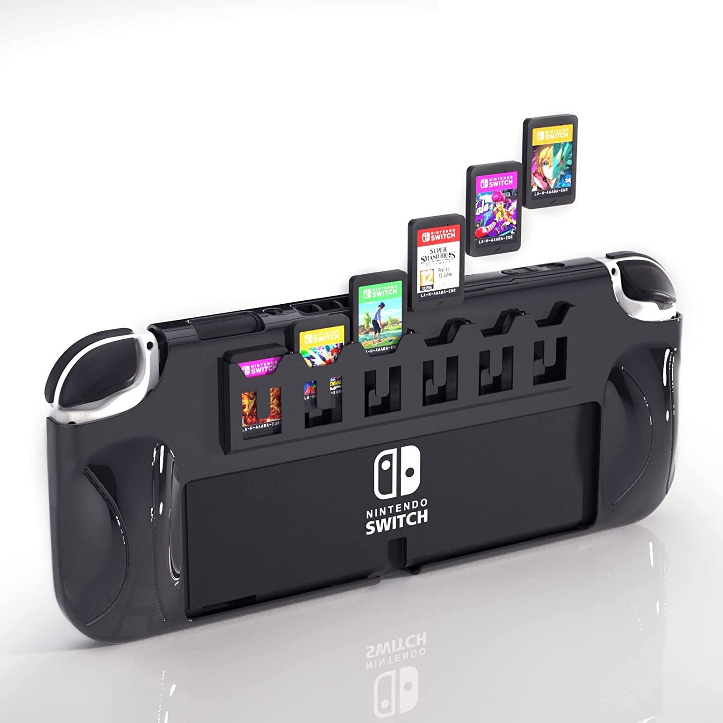 Switch OLED Grip Case, Switch OLED Protective Case with Game Slots (Up to 6 Game Cards) - Switch OLED Accessories (Black)