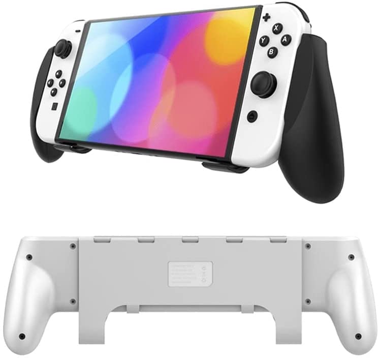 Switch OLED Grip, Comfortable and Ergonomic Gaming Portable Protective Handheld Grip, Joy Con and Switch OLED Control, Accessories for Switch 2021 with Game Slots and Kickstand - White