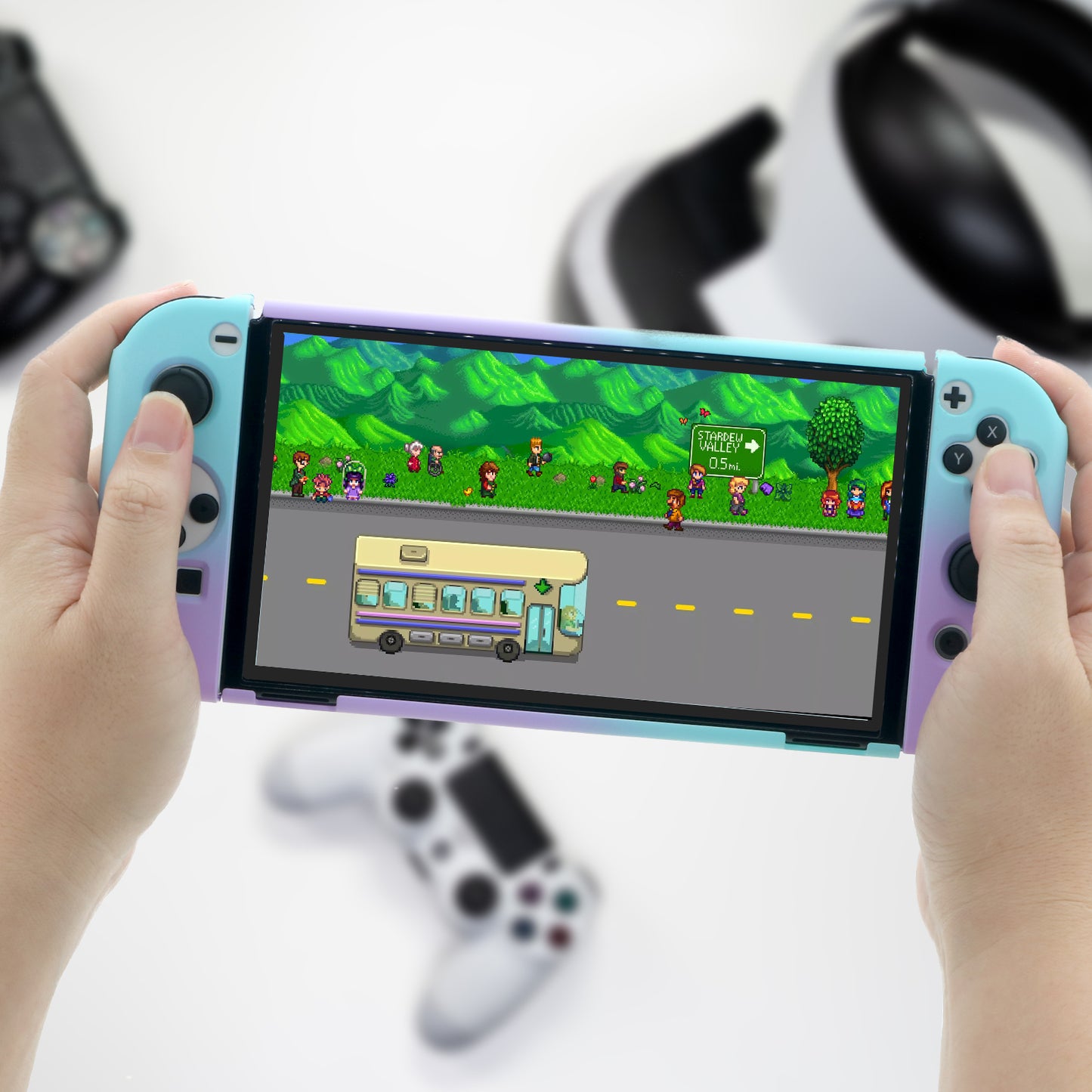 Nintendo Switch OLED Protective Case, Nintendo Switch OLED Colorful Case - Purple Blue