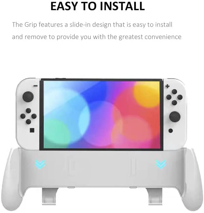 Switch OLED Grip, Comfortable and Ergonomic Gaming Portable Protective Handheld Grip, Joy Con and Switch OLED Control, Accessories for Switch 2021 with Game Slots and Kickstand - White