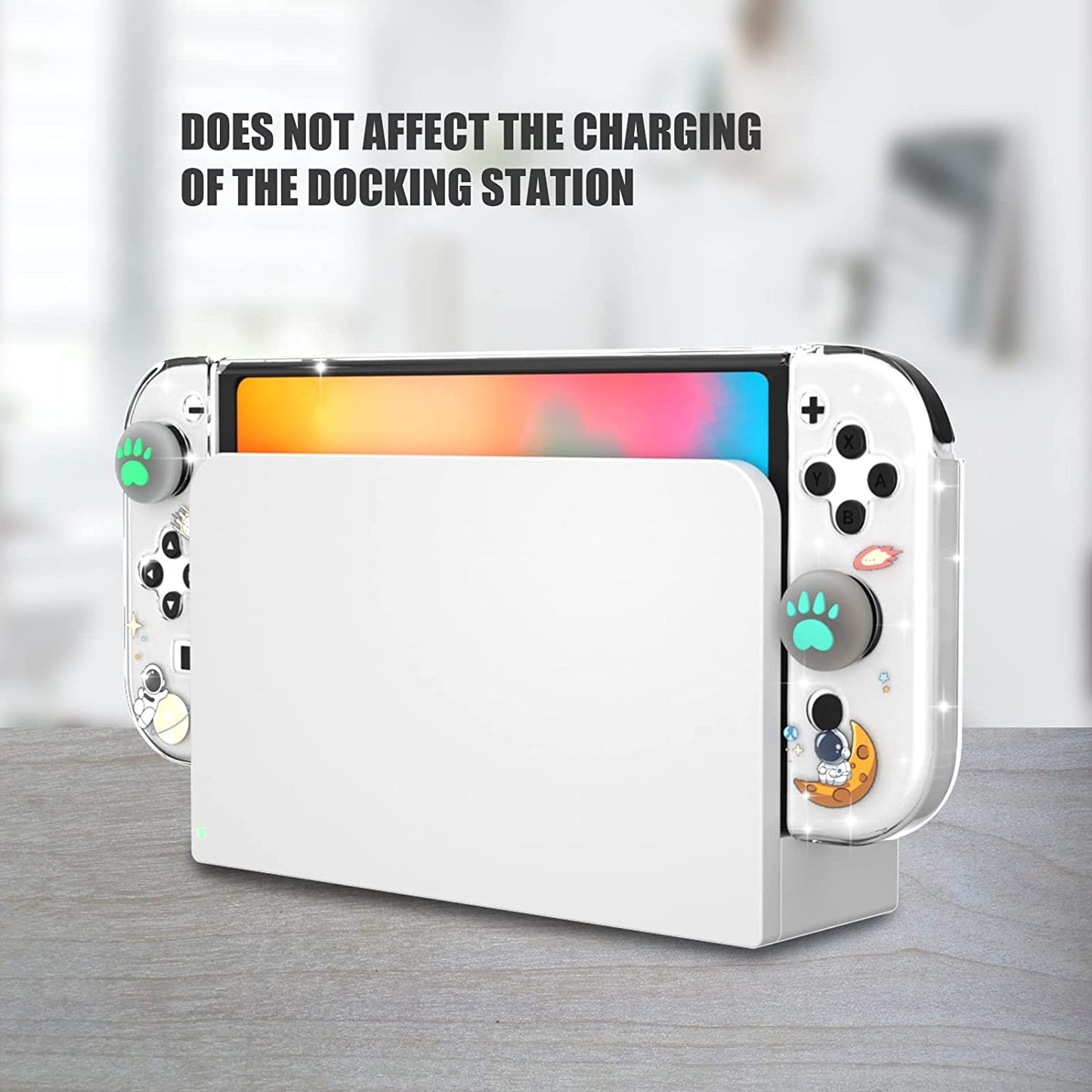 Switch OLED Protective Case,Hard PC Cover Compatible with Switch OLED Console and TPU Shell for Joy Con Controller with Tempered Glass Screen Protector and Thumb Grip Caps-Astronaut