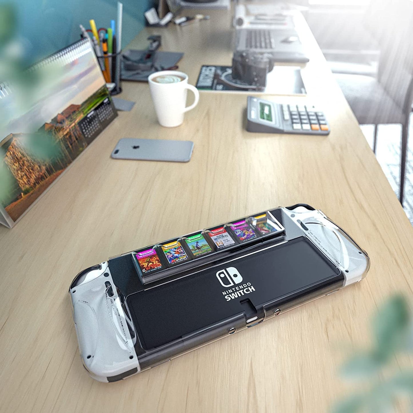 Switch OLED Case Protector, Switch OLED Protective Cover with 6 Game Card Slots - Clear