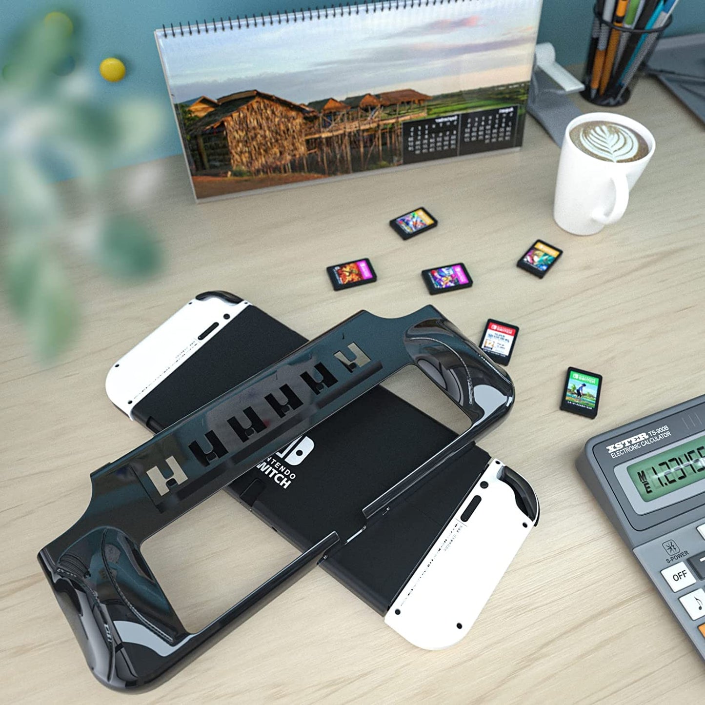 Switch OLED Grip Case, Switch OLED Protective Case with Game Slots (Up to 6 Game Cards) - Switch OLED Accessories (Black)