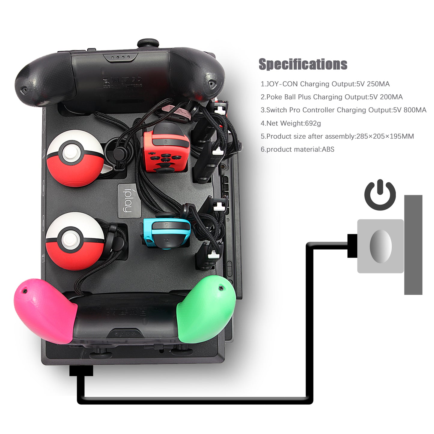 Charging Dock for Nintendo Switch Joy Cons, Pro Controllers and Poke Ball Plus Controllers, Organizer for Nintendo Switch Accessories with LED Indicators - ECHZOVE