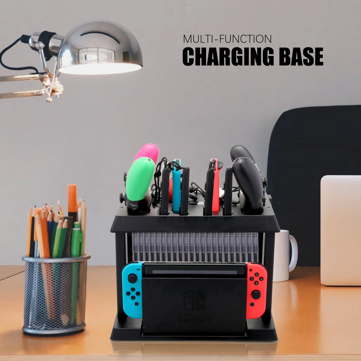 Charging Dock for Nintendo Switch Joy Cons, Pro Controllers and Poke Ball Plus Controllers, Organizer for Nintendo Switch Accessories with LED Indicators - ECHZOVE