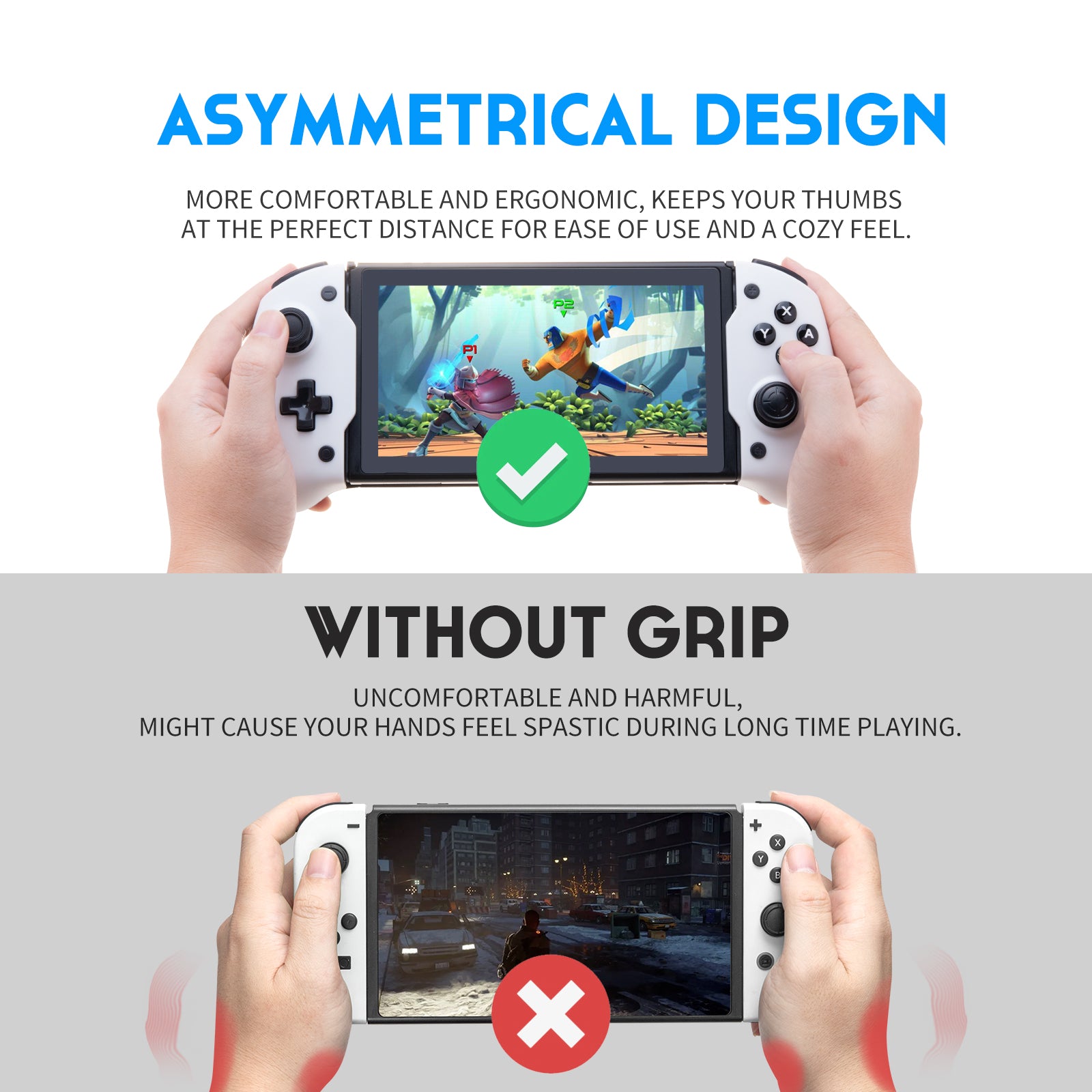 Switch OLED Accessories, Switch OLED Grip Controller with 6-Axis Gyro, Mapping, Vibration, Programmable Buttons and Additional Joysticks - ECHZOVE