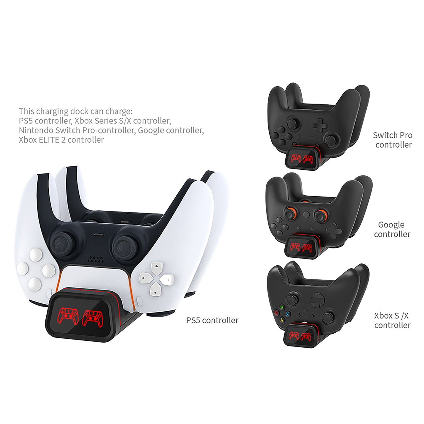 Controller Charger compatible with PS5 Controller, Switch Pro Controller and Xbox Series X Controller