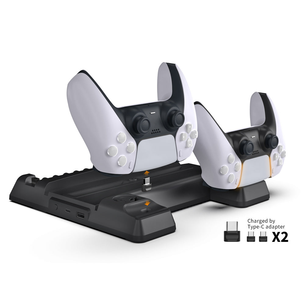 PS5 Cooling Stand with Controller Charger, PS5 Vertical Stand with Cooling Fan and LED Indicator - ECHZOVE