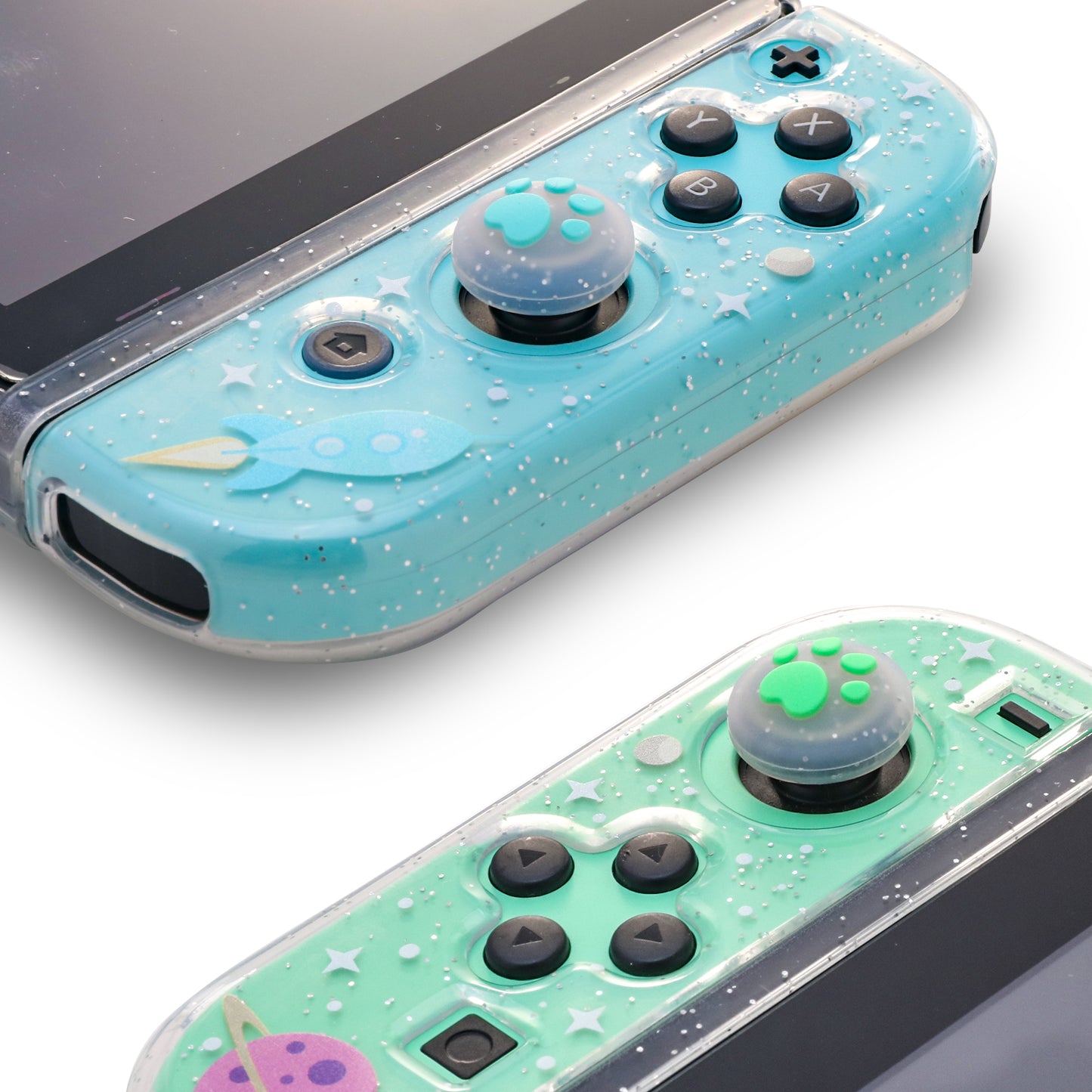 Switch Glitter Case, Switch Cute Case with Tempered Glass Screen Protector and Thumb Grip Caps - Rocket - ECHZOVE