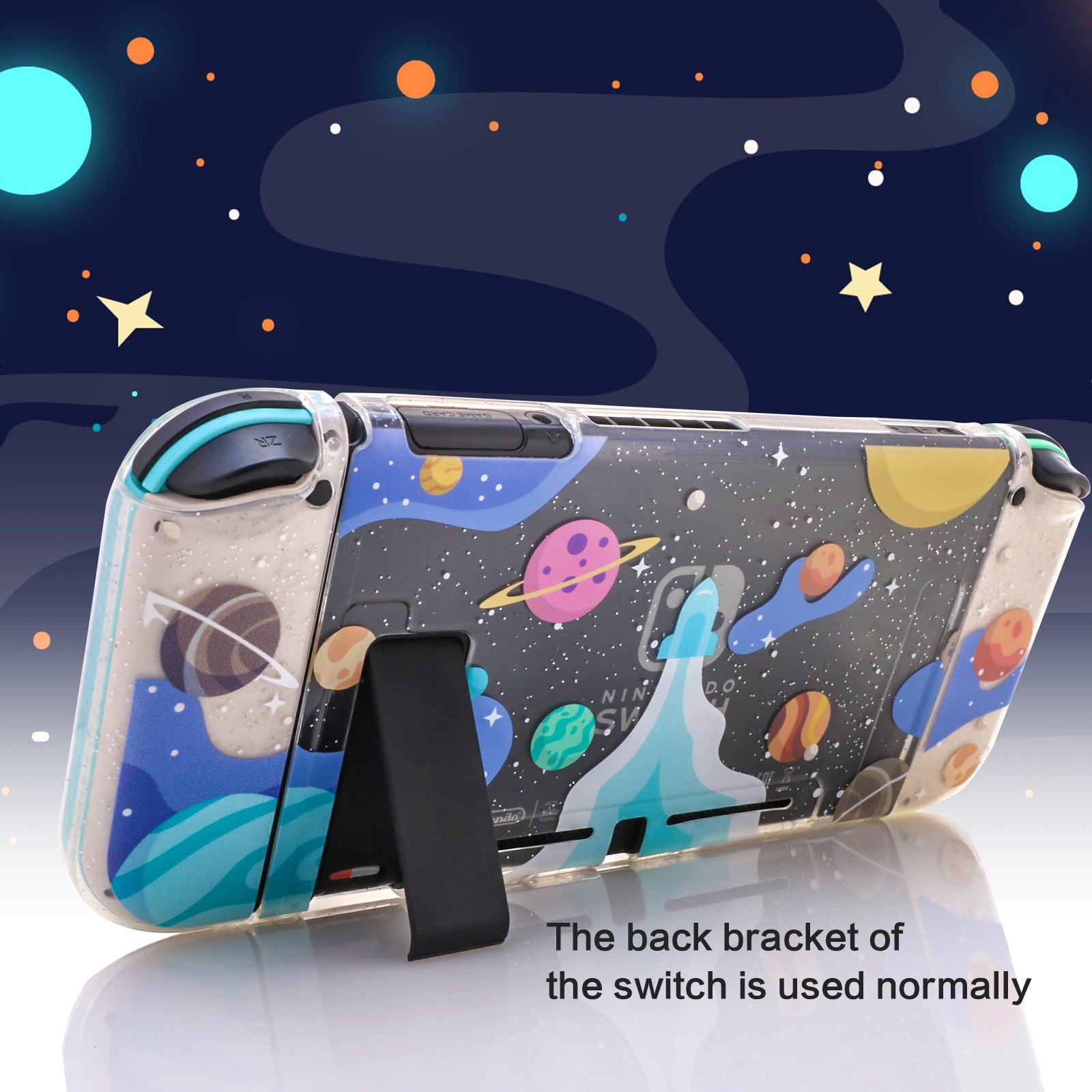 Switch Glitter Case, Switch Cute Case with Tempered Glass Screen Protector and Thumb Grip Caps - Rocket - ECHZOVE