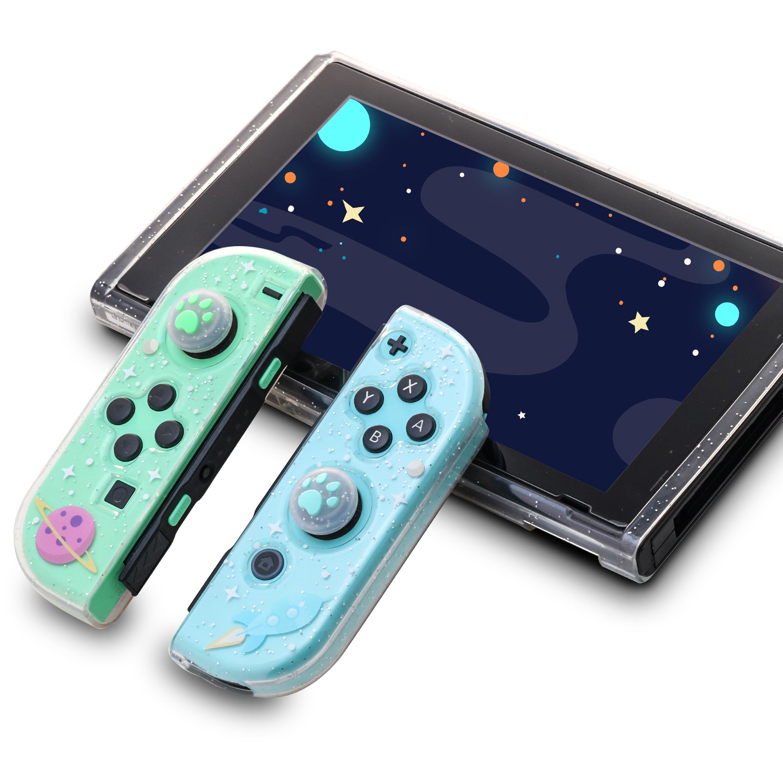 Switch Glitter Case, Switch Cute Case with Tempered Glass Screen Protector and Thumb Grip Caps - Rocket - ECHZOVE
