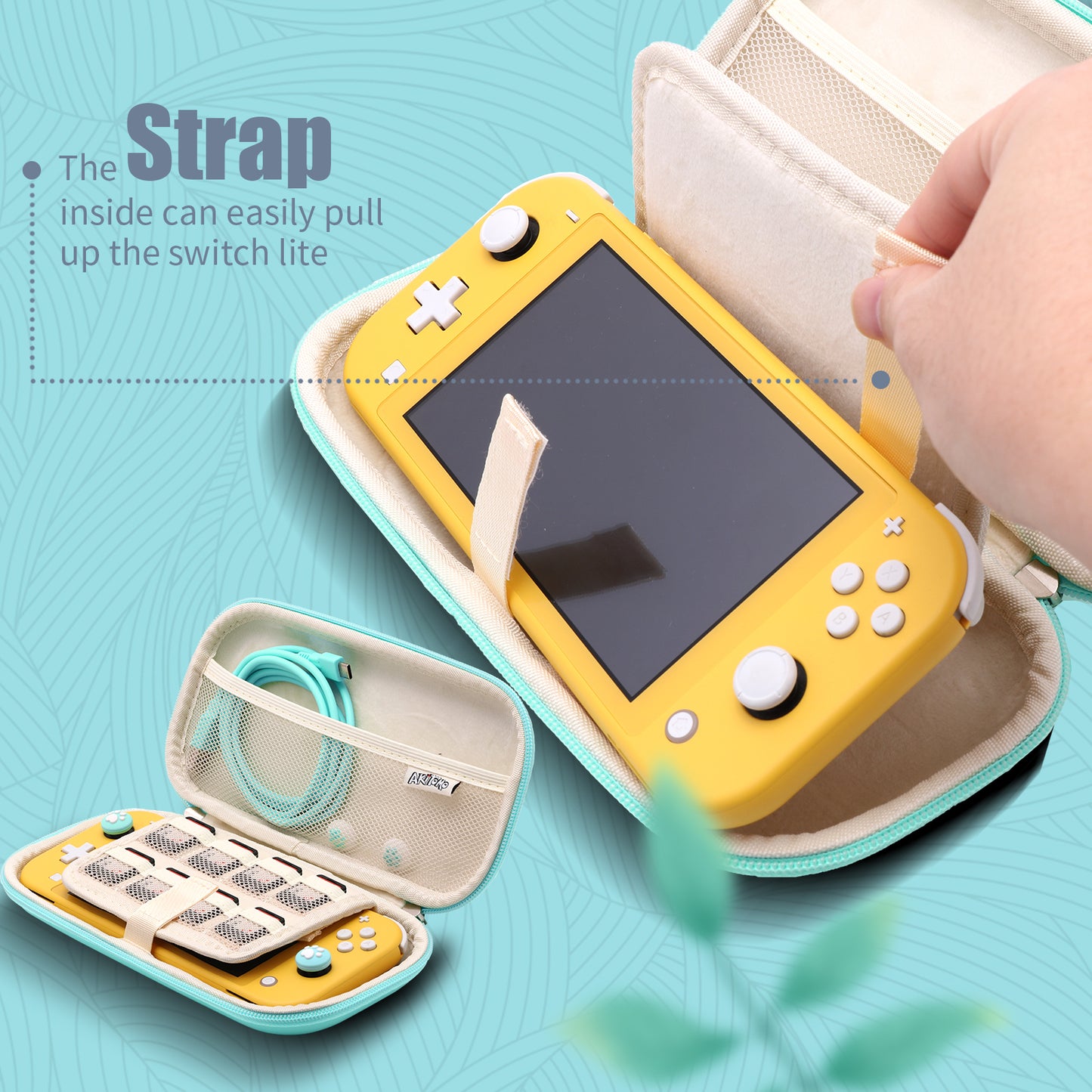 Switch lite Animal Crossing Accessories, Animal Crossing Blue Carry Case with Blue Case for Switch lite, USB C Charger Cable, Thumb Grip Caps, Glass Screen Protector, Shoulder Strap and Wrist Strap - ECHZOVE