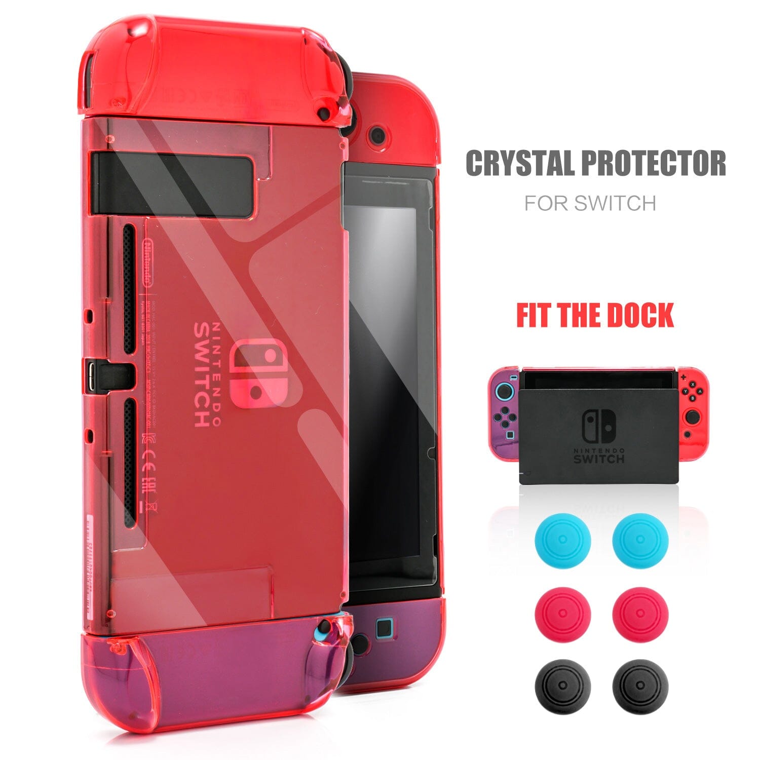Dockable Case for Nintendo Switch, Protective Case for Nintendo Switch with a Tempered Glass Screen Protector and 6 Joy Stick Covers, Fit into The Dock Station - Clear Nintendo Switch Accessories ECHZOVE 