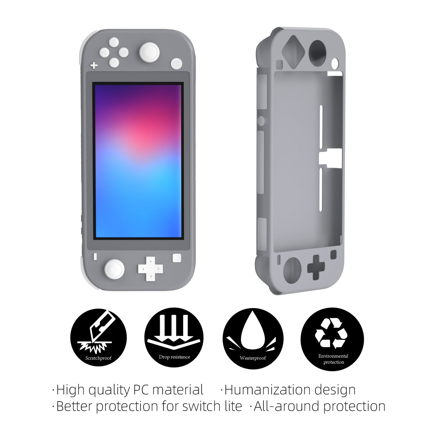 Hard Case for Nintendo Switch lite, Grip Case for Nintendo Switch lite - Gray - ECHZOVE