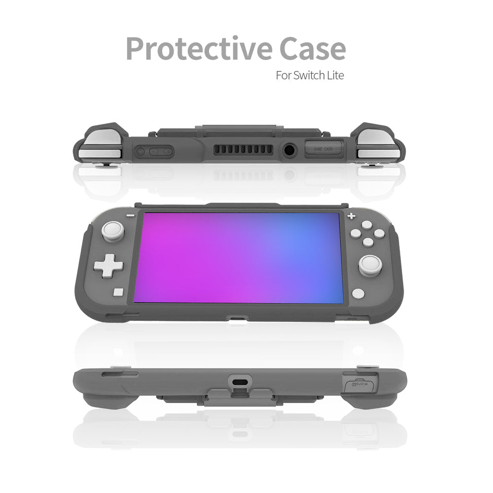 TPU Protective Case for Nintendo Switch lite, Cover Case for Nintendo Switch lite with Kickstand and 4 Game Card Slots - Gray - ECHZOVE