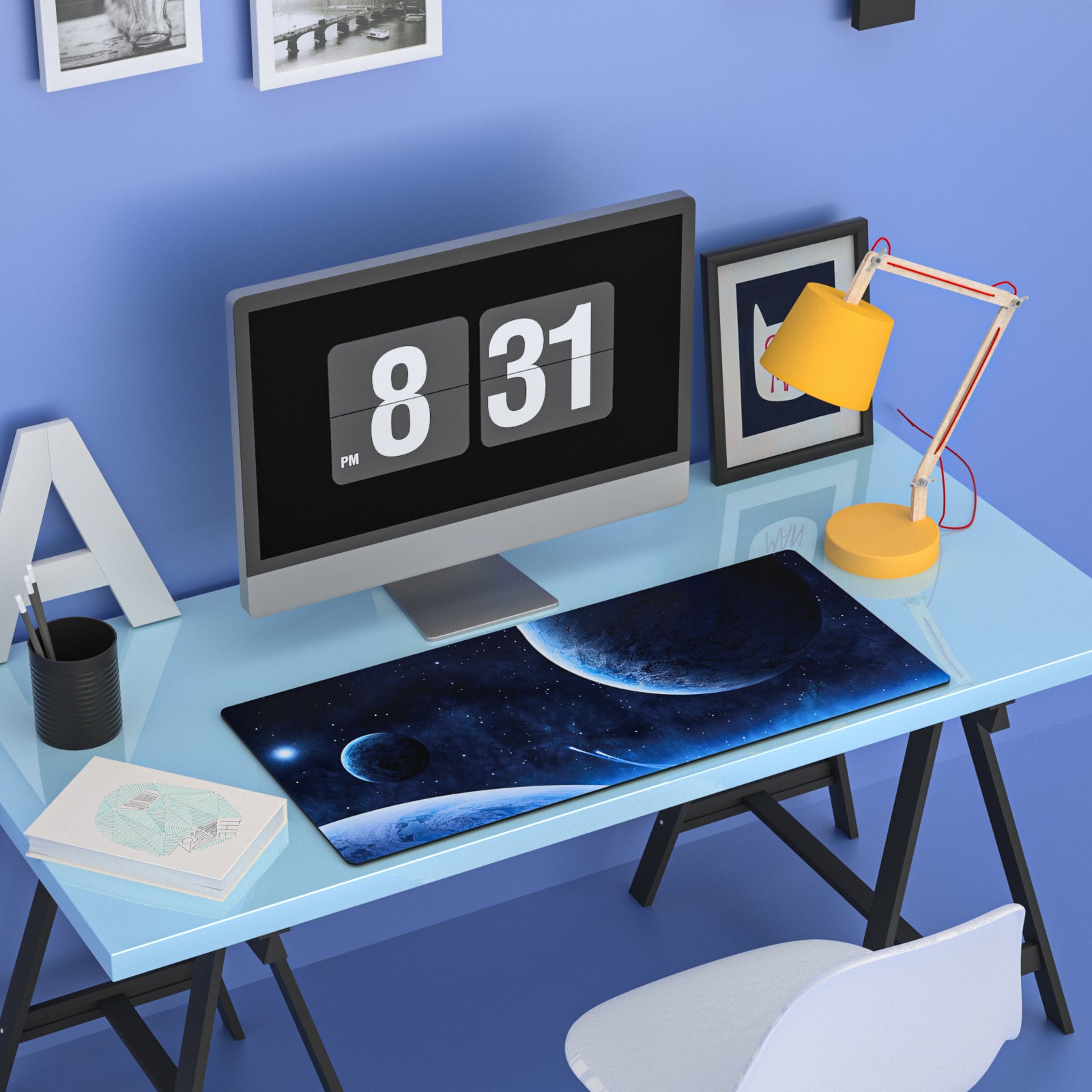 Mouse Pad Large, Large Gaming Mouse Pad Earth, Non-Slip Base, Water Resist Keyboard Pad, Desk Mat for Gamer, Office & Home - 35.5 x 15.75 inches - ECHZOVE