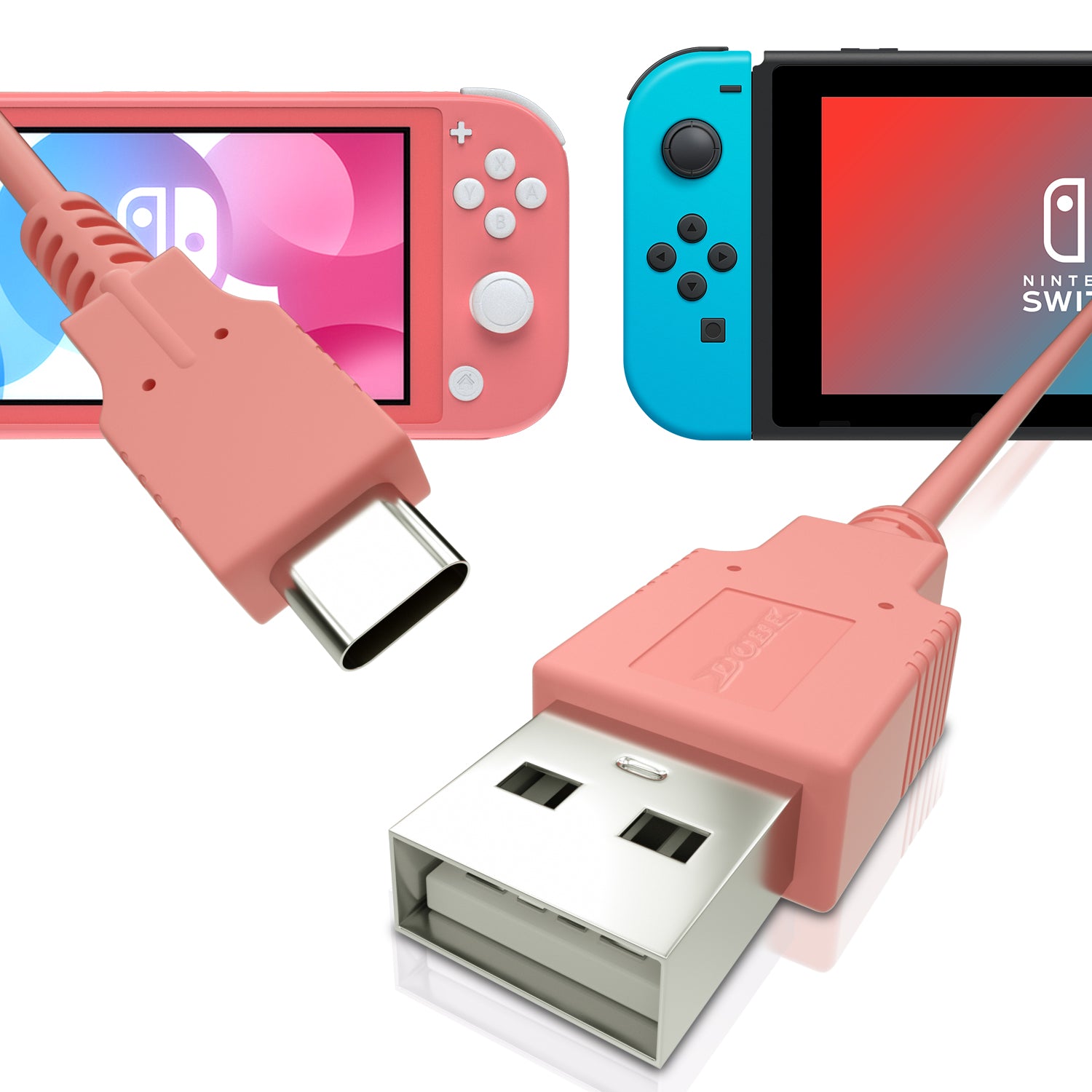 USB C Charger for Nintendo Switch, Fast Charging Cable for Nintendo Switch, MacBook, Pixel C, LG Nexus 5X G5, Nexus 6P/P9 Plus, One Plus 2, Sony XZ and More - Turquoise (4.92ft) (Animal Crossing New Horizons Theme) - ECHZOVE