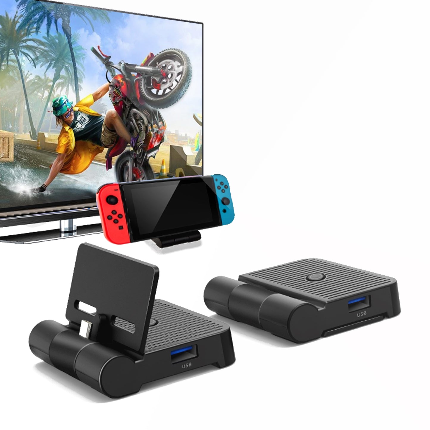 Switch HDMI Dock, Foldable HDMI Docking Station for Switch, Portable TV Dock for Switch with Screen Switch Button, USB C Power Input and USB 3.0 Port - ECHZOVE