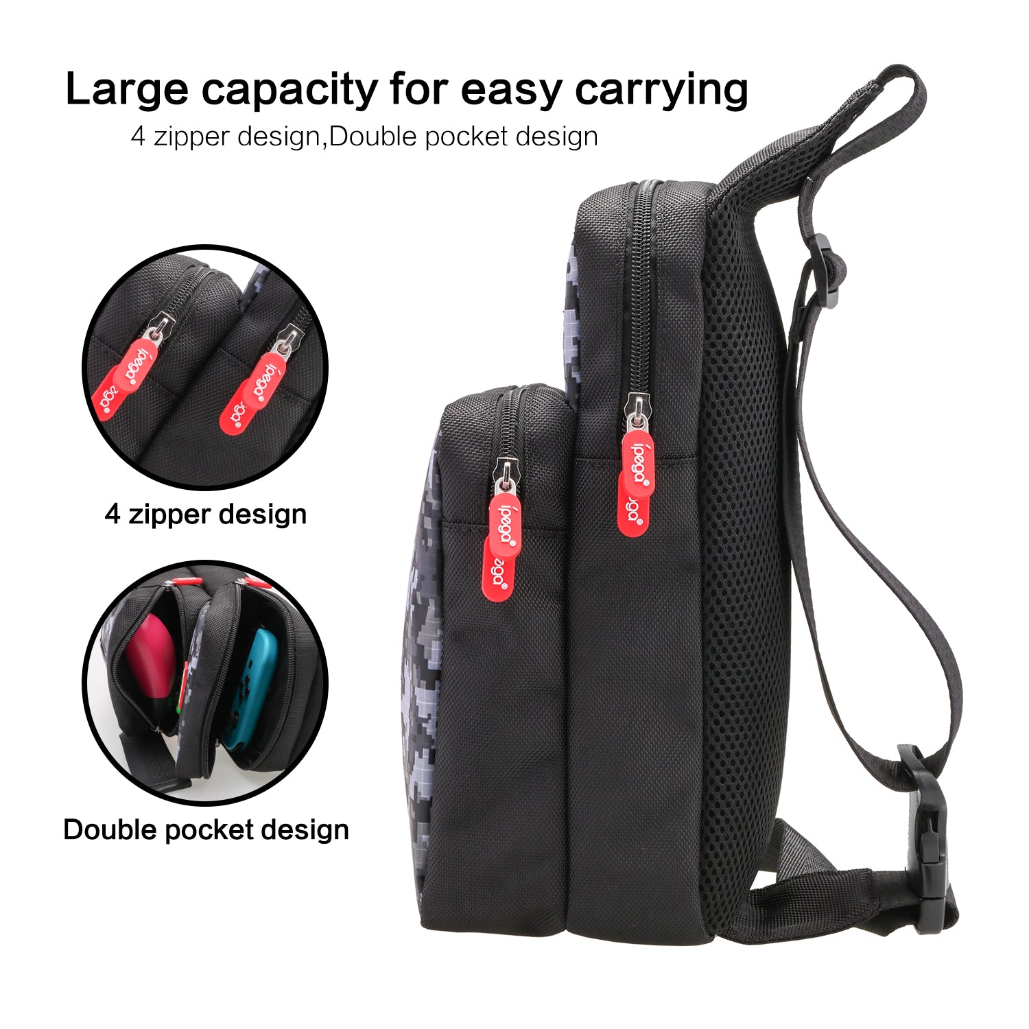 Bag for Nintendo Switch, Durable Shoulder Bag for Nintendo Switch and Nintendo Switch Accessories - Black - ECHZOVE
