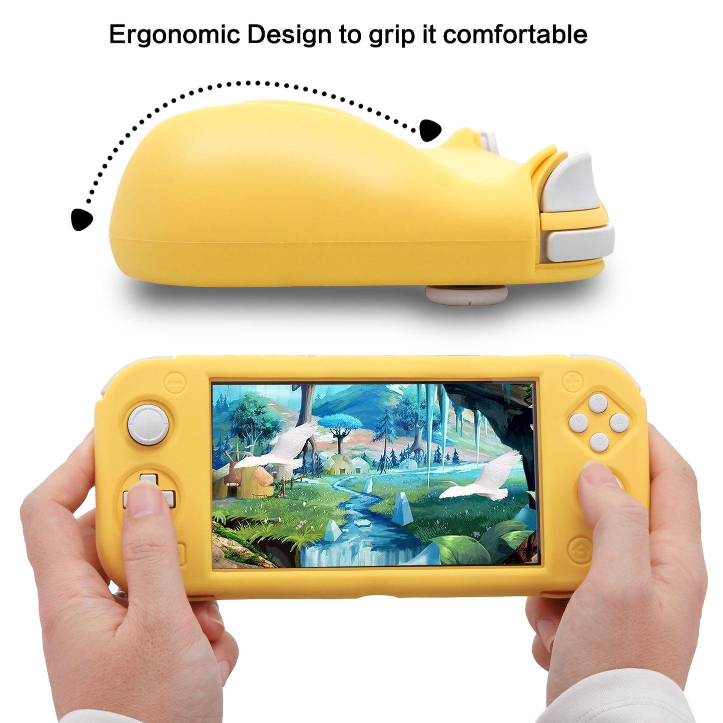 Protective Grip Case for Nintendo Switch Lite, Soft Silicone Case for Nintendo Switch Lite with Tempered Glass Screen Protector and 6 Thumb Grips - ECHZOVE