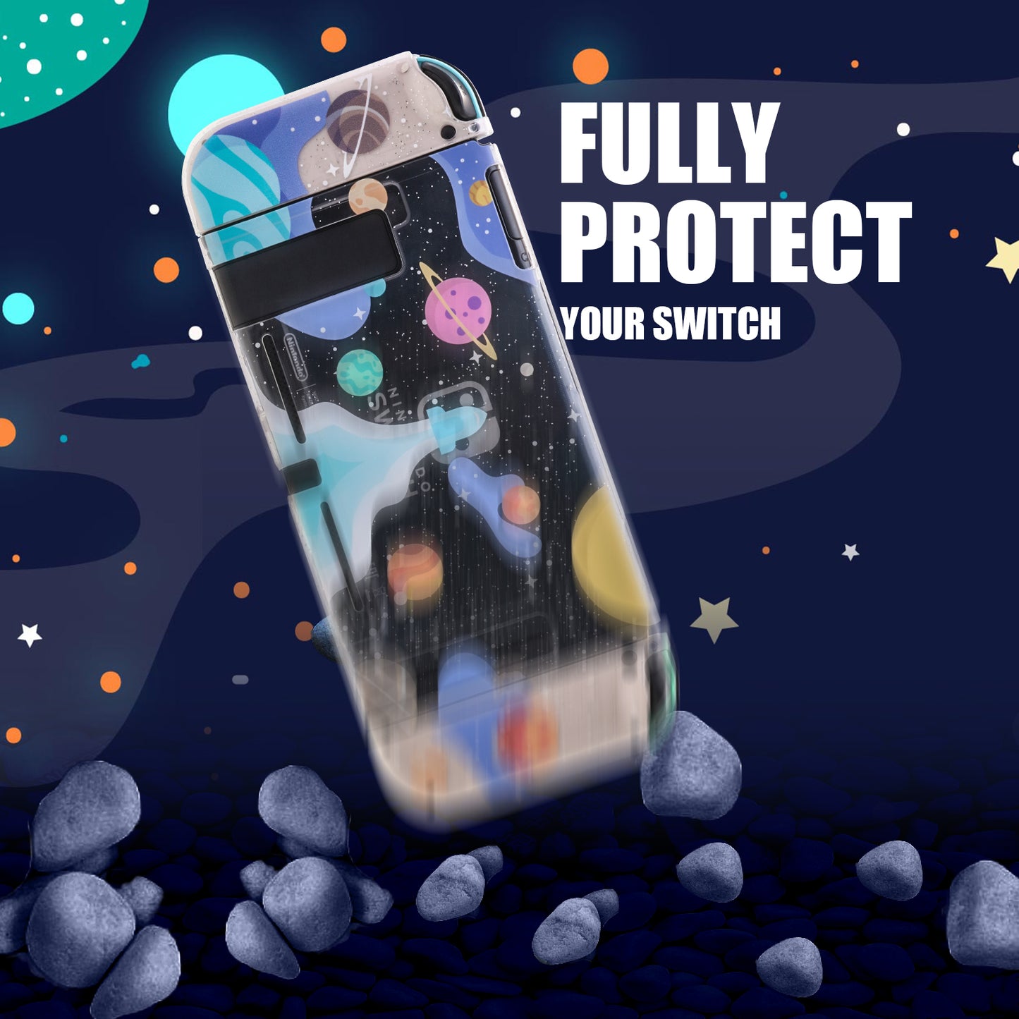 Switch Glitter Case, Switch Cute Case with Tempered Glass Screen Protector and Thumb Grip Caps - Rocket - ECHZOVE